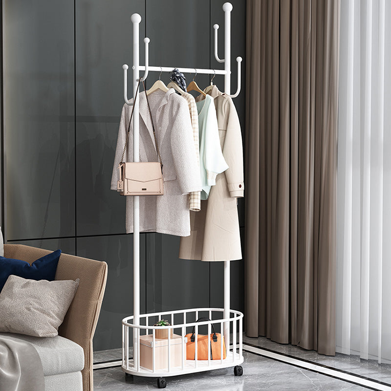 Modern Coat Rack Free Standing Hooks Design Metallic Coat Hanger with Universal Wheel