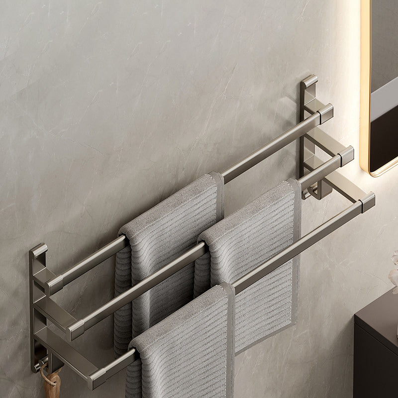 Gray Bathroom Accessory Set Contemporary Style Aluminum Towel Bar