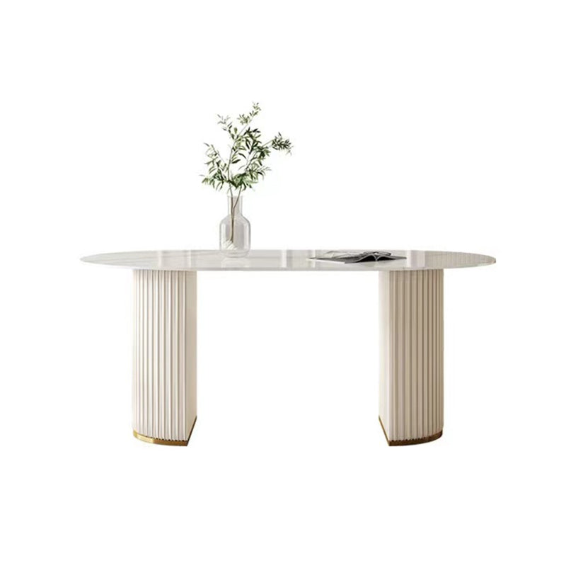 Oval Stone Dining Table Double Pedestal Dining Table for Dining Room