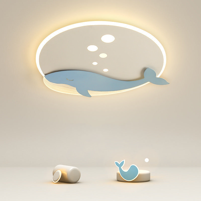 Modern LED Flush Mount Light Whale Shape Metal Flush Ceiling Light Fixtures