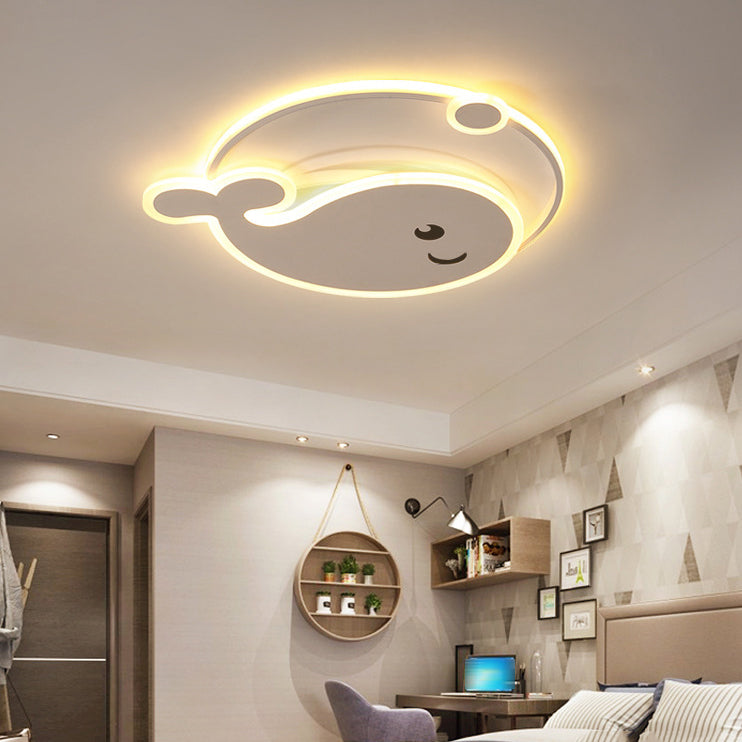 Whale Shape Flush Light Modern Style Metal 2 Light Flush Mount for Bedroom