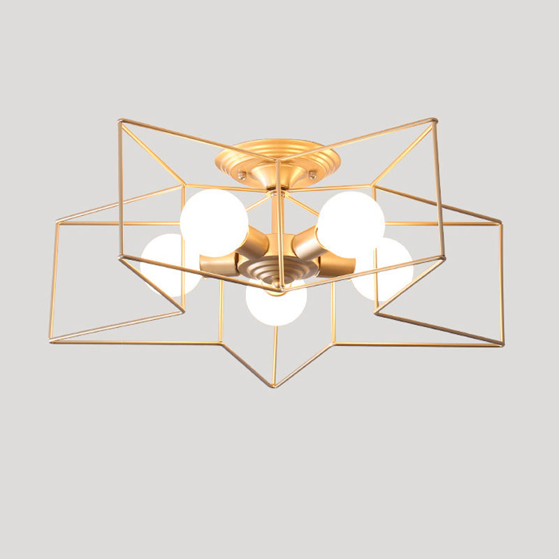 Modern Star Shape Semi Flush Mount Lighting Metal 5 Lights Semi Flush Light Fixtures