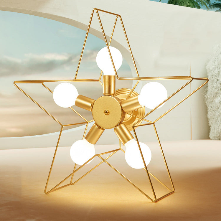 Modern Star Shape Semi Flush Mount Lighting Metal 5 Lights Semi Flush Light Fixtures