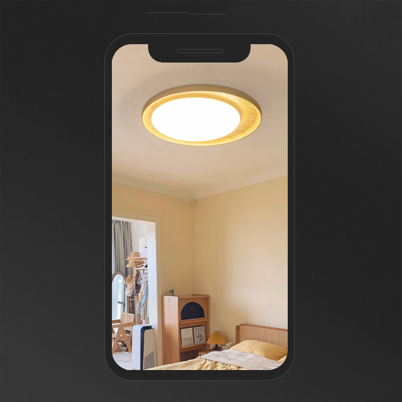 Modern Style Circle Shape Flush Mount 1 Light Wood Ceiling Light for Bedroom