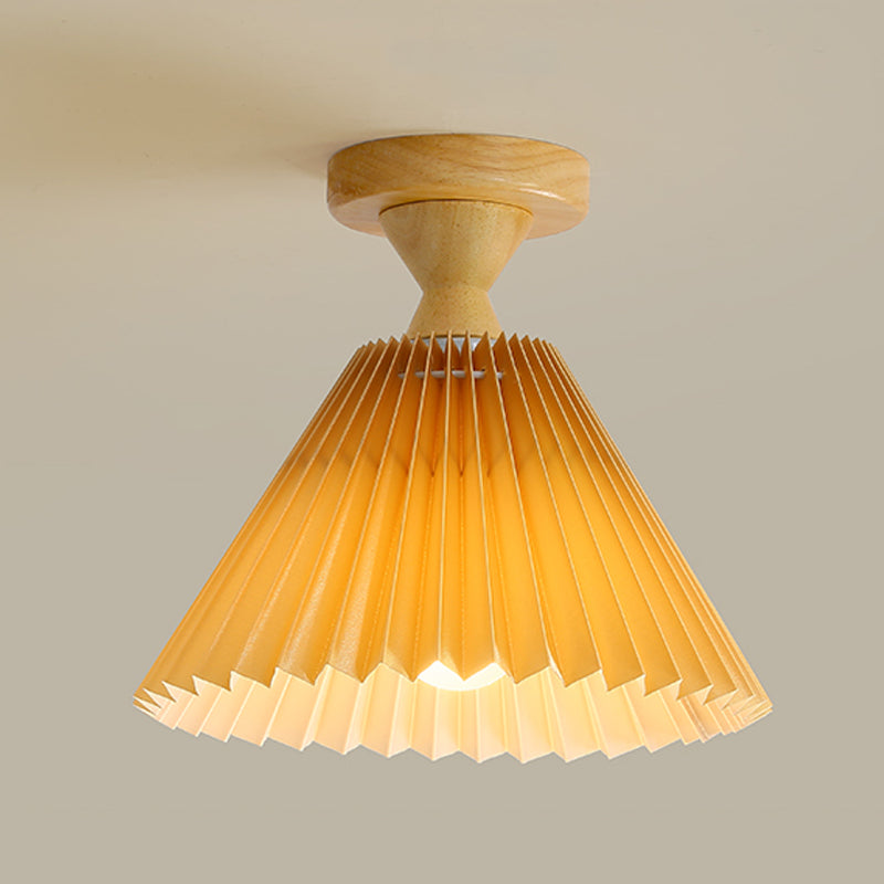 Modern Style Cone Shade Flush Mount 1 Light Wood Ceiling Light for Bedroom