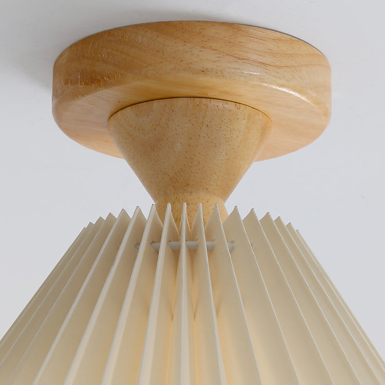 Modern Style Cone Shade Flush Mount 1 Light Wood Ceiling Light for Bedroom