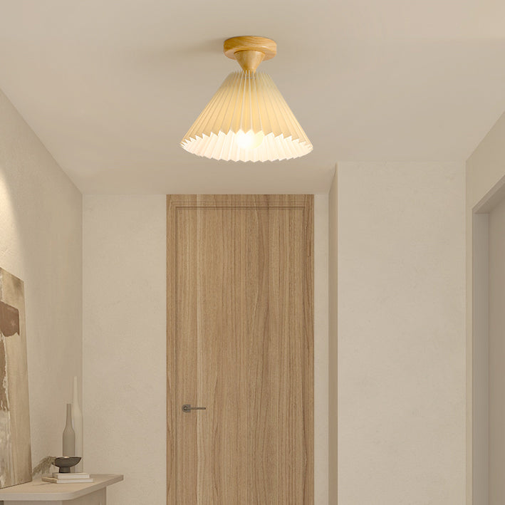 Modern Style Cone Shade Flush Mount 1 Light Wood Ceiling Light for Bedroom