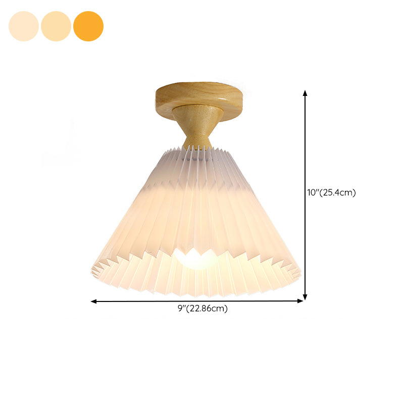 Modern Style Cone Shade Flush Mount 1 Light Wood Ceiling Light for Bedroom