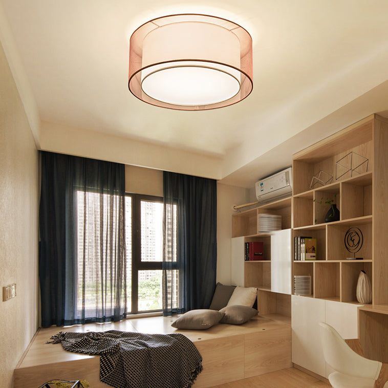 Modern Ceiling Light Brown Ceiling Mount Light with Fabric Shade for Aisle