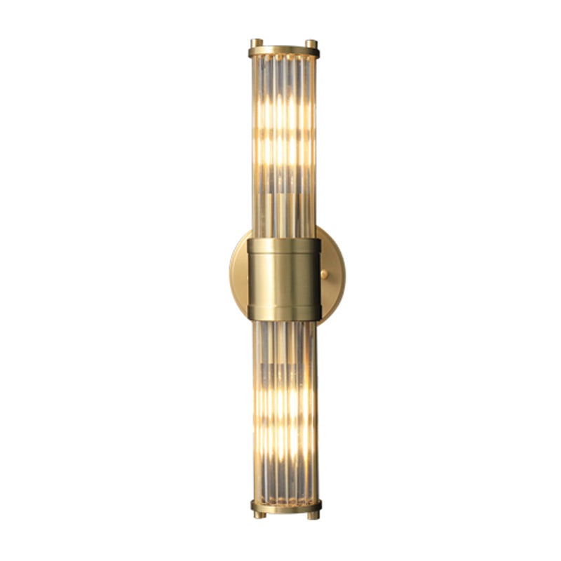 Gold Postmodern Metal Wall Sconce Cylinder Shape Vanity Lamp with Glass Shade for Bathroom