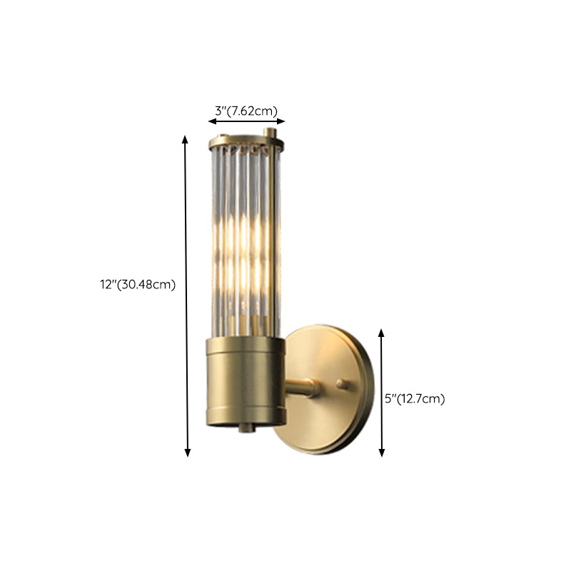 Gold Postmodern Metal Wall Sconce Cylinder Shape Vanity Lamp with Glass Shade for Bathroom