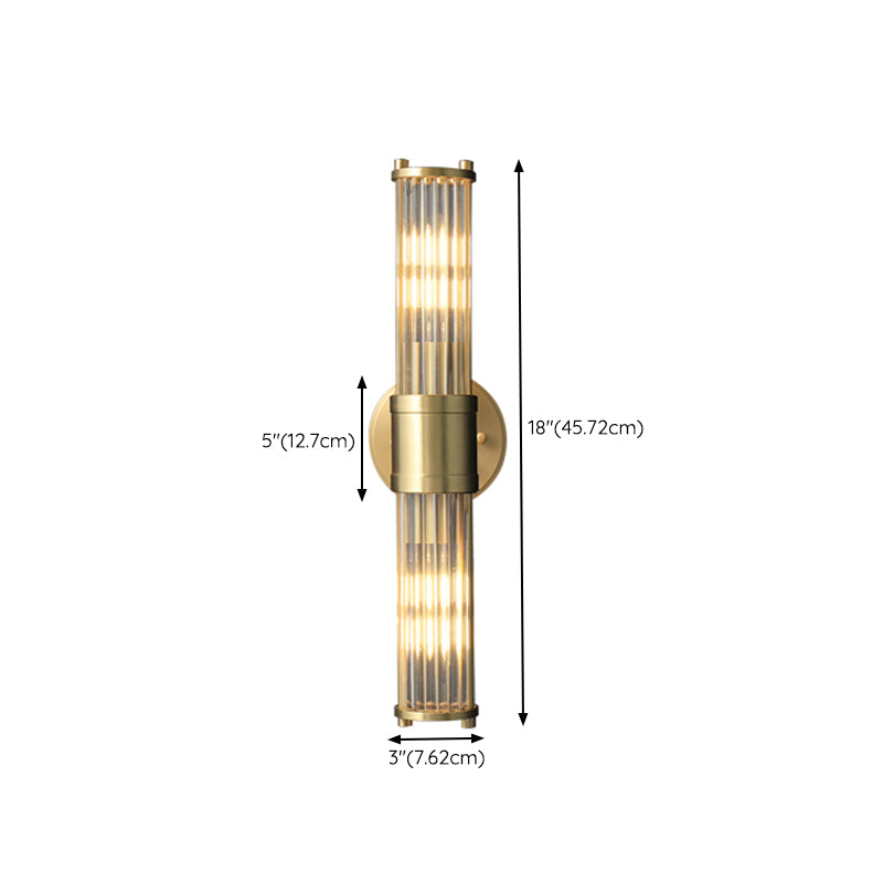 Gold Postmodern Metal Wall Sconce Cylinder Shape Vanity Lamp with Glass Shade for Bathroom