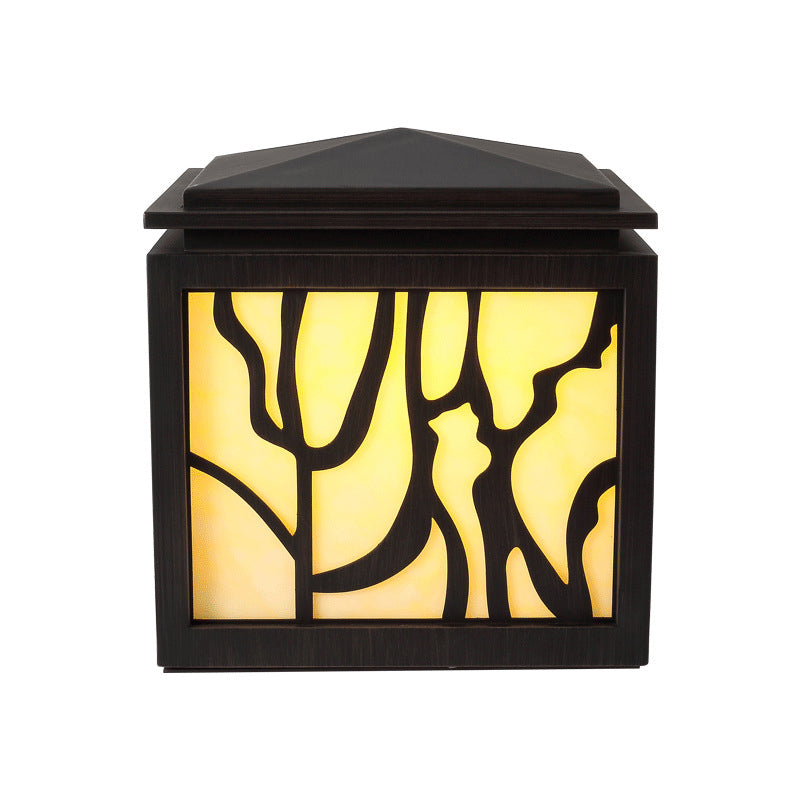 Rectangular Shape Metal Pillar Lamp Modern Style 1 Light Outdoor Light in Black