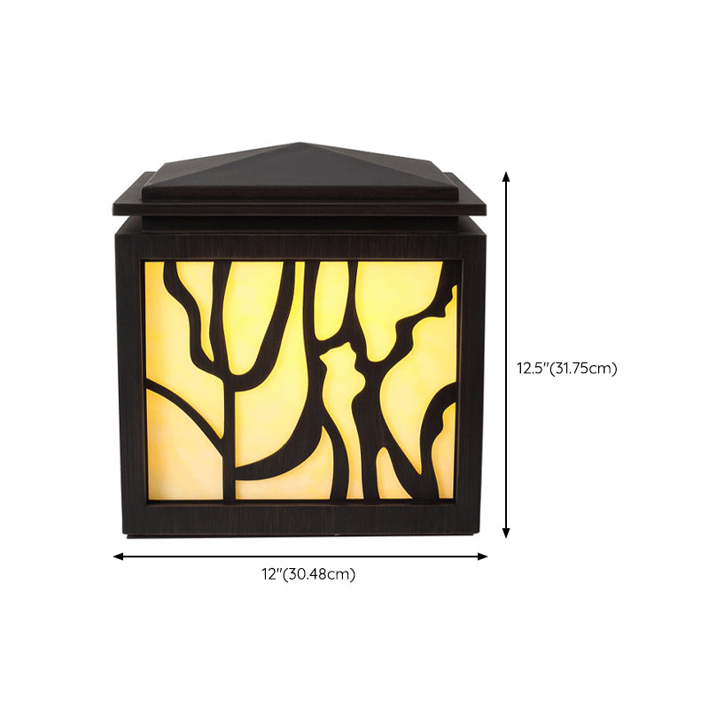 Rectangular Shape Metal Pillar Lamp Modern Style 1 Light Outdoor Light in Black