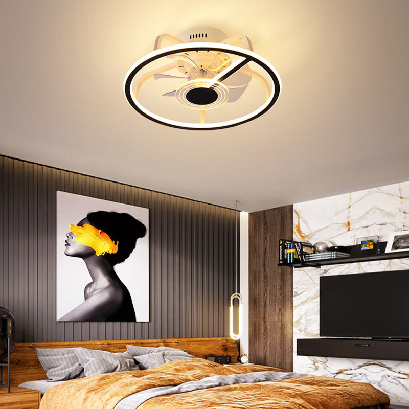 7-Blade LED Ceiling Fan Modernism Metallic Fan with Light for Bedroom