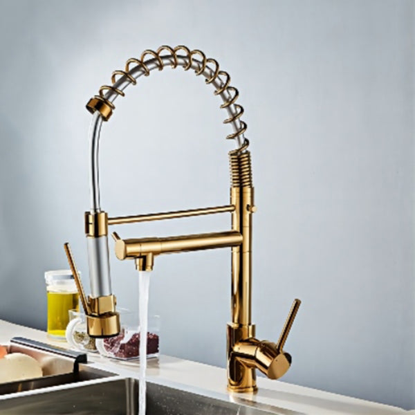 Farmhouse Bar Faucet Brass Lever Handles Spring Spout Swivel Spout Pre-Rinse Faucet