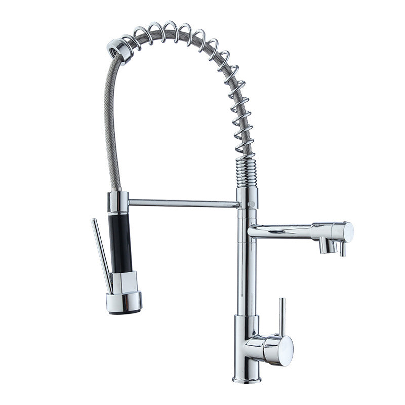 Farmhouse Bar Faucet Brass Lever Handles Spring Spout Swivel Spout Pre-Rinse Faucet