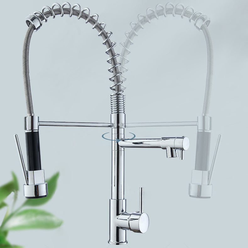 Farmhouse Bar Faucet Brass Lever Handles Spring Spout Swivel Spout Pre-Rinse Faucet