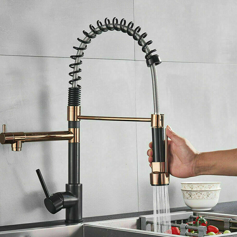 Farmhouse Bar Faucet Brass Lever Handles Spring Spout Swivel Spout Pre-Rinse Faucet