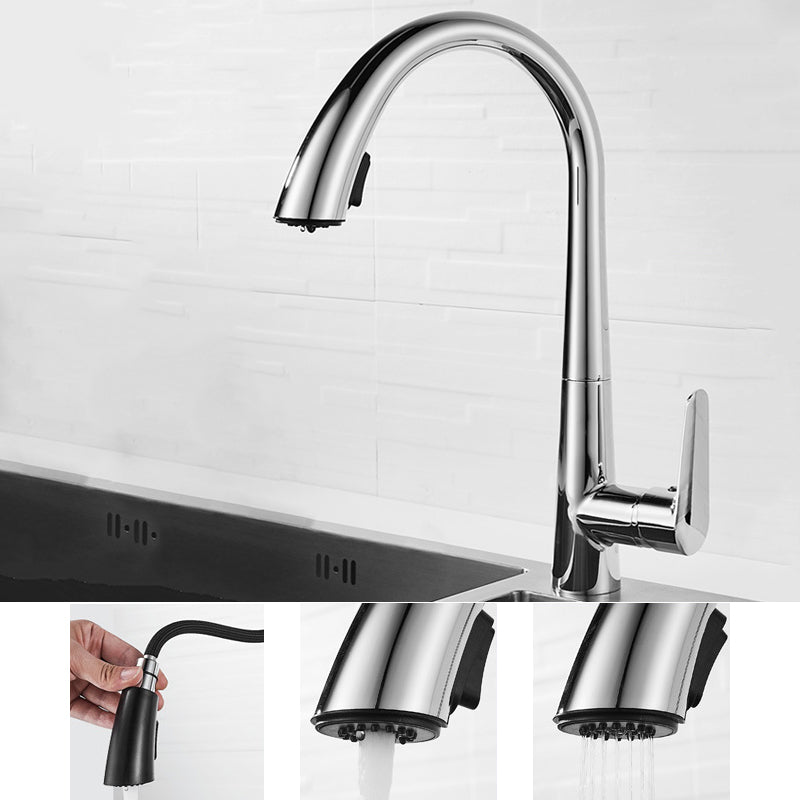 Modern Style Kitchen Faucet Copper 1-Handle High Arc Retractable Kitchen Faucet