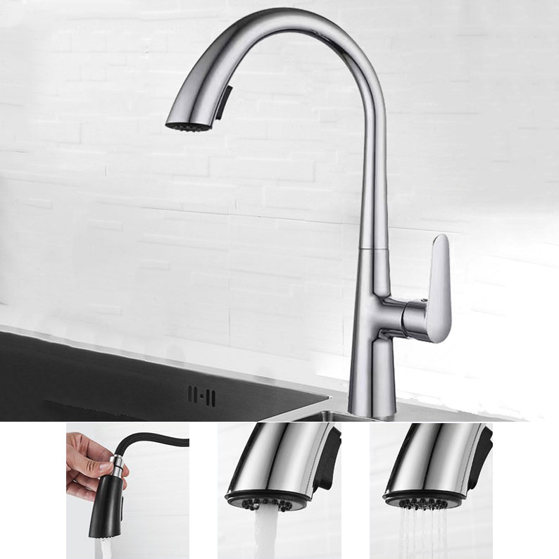 Modern Style Kitchen Faucet Copper 1-Handle High Arc Retractable Kitchen Faucet