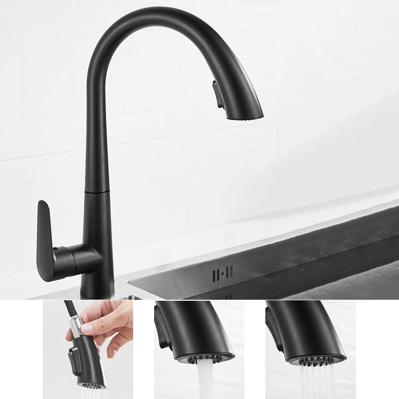 Modern Style Kitchen Faucet Copper 1-Handle High Arc Retractable Kitchen Faucet