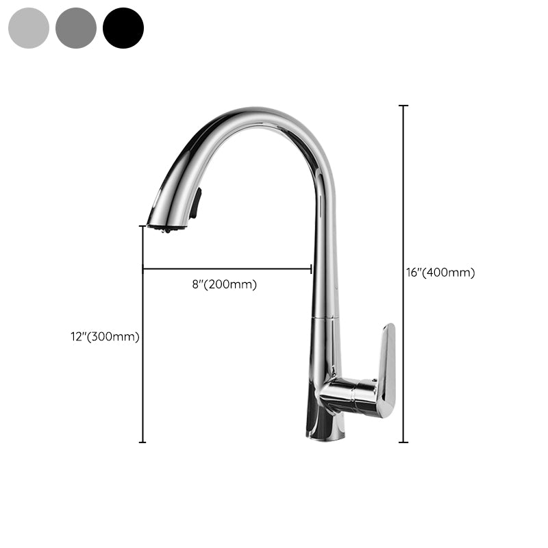 Modern Style Kitchen Faucet Copper 1-Handle High Arc Retractable Kitchen Faucet