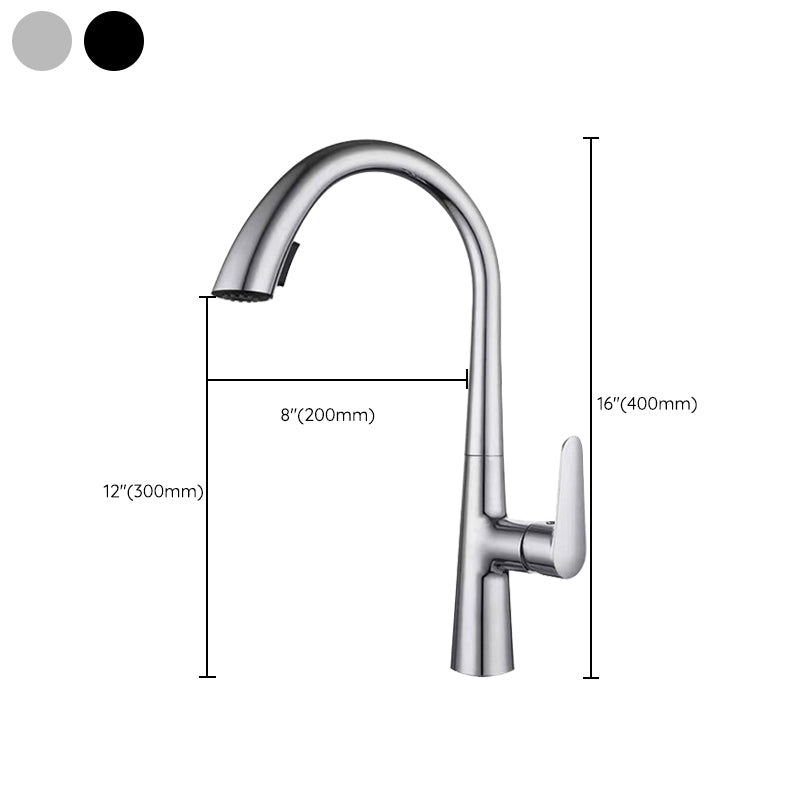 Modern Style Kitchen Faucet Copper 1-Handle High Arc Retractable Kitchen Faucet