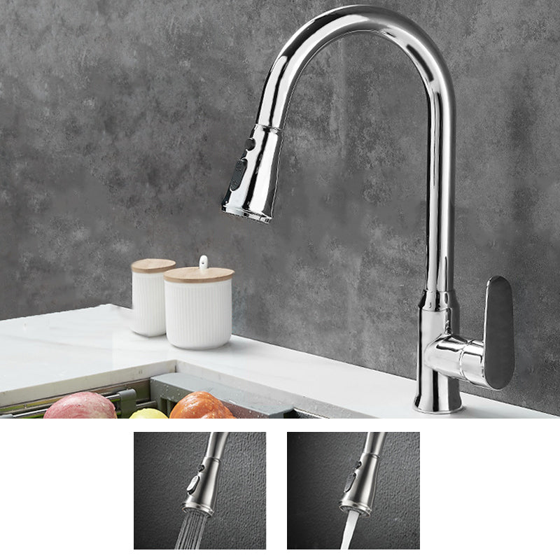 Modern Style Kitchen Faucet Brass 1-Handle High Arc Retractable Kitchen Faucet