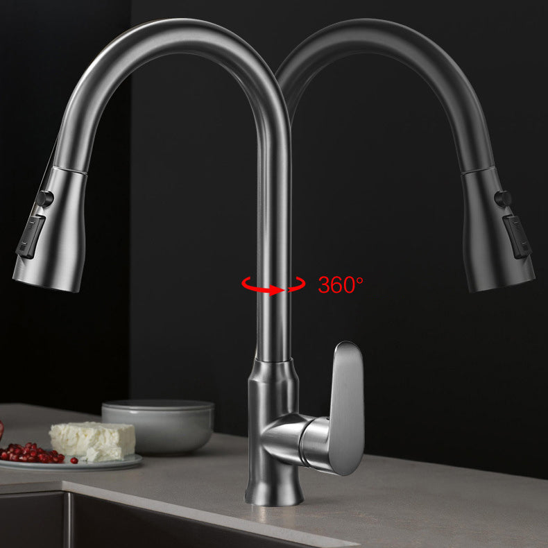 Modern Style Kitchen Faucet Brass 1-Handle High Arc Retractable Kitchen Faucet