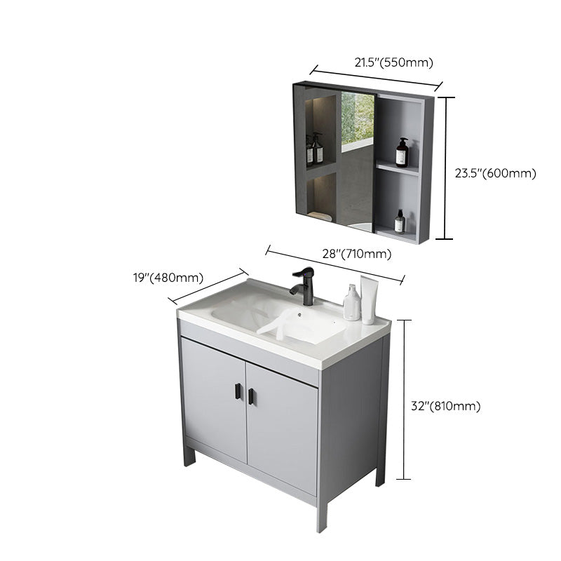 Contemporary Sink Vanity Freestanding Mirror Cabinet Open Console with Sink Set