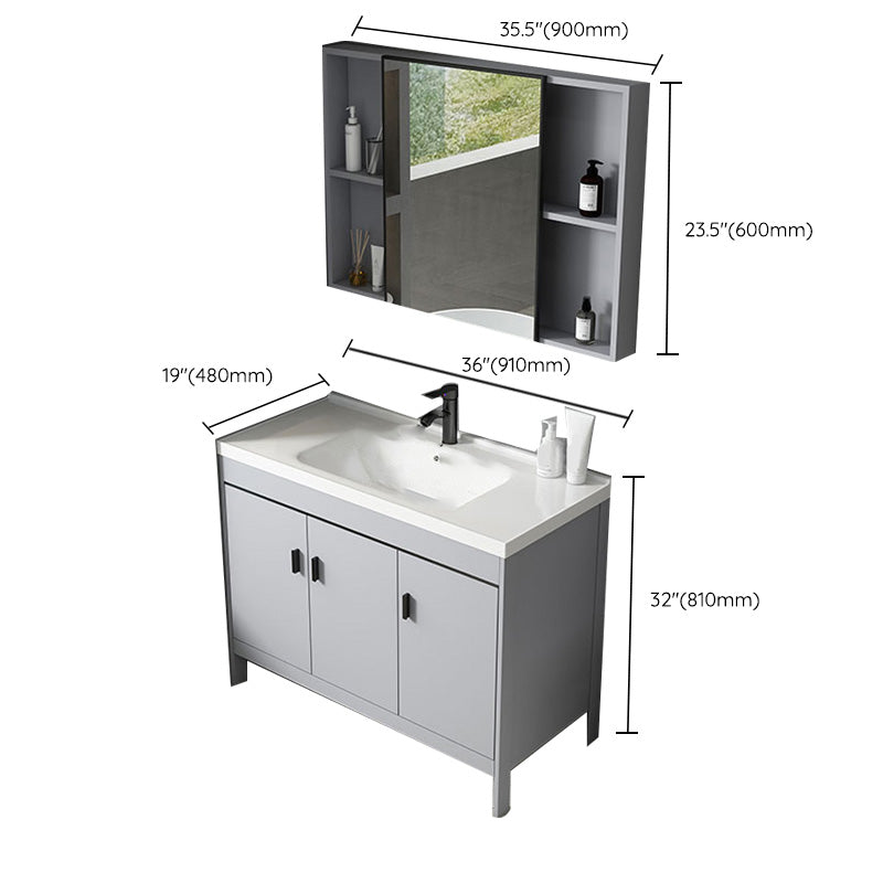 Contemporary Sink Vanity Freestanding Mirror Cabinet Open Console with Sink Set