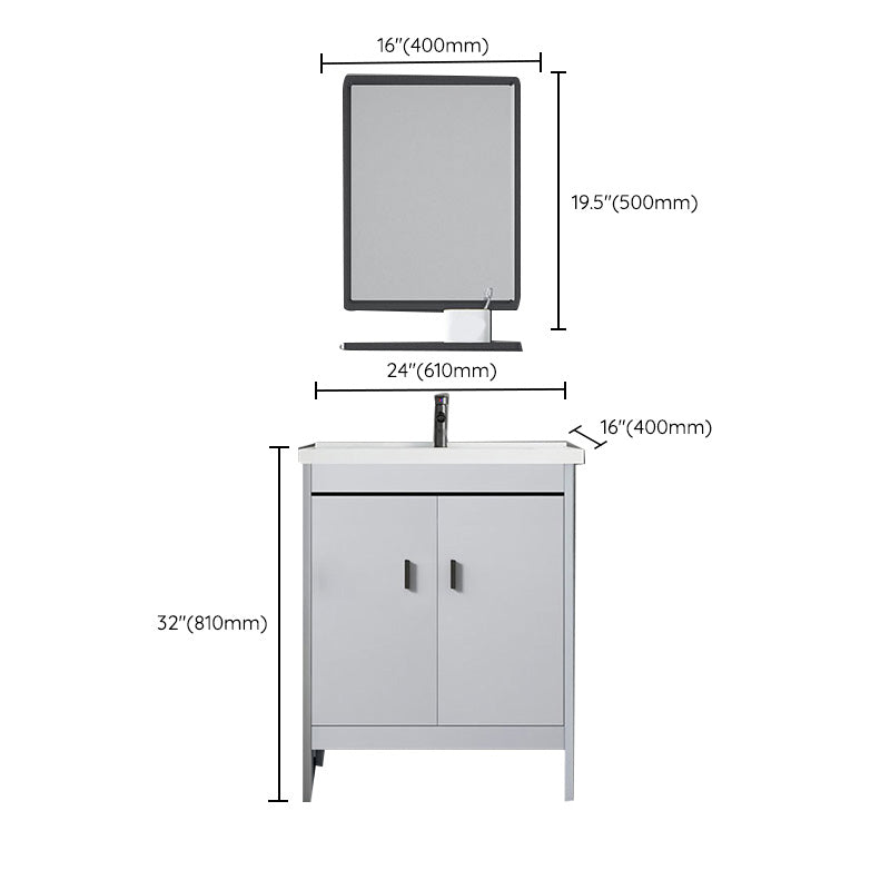 Contemporary Sink Vanity Freestanding Mirror Cabinet Open Console with Sink Set