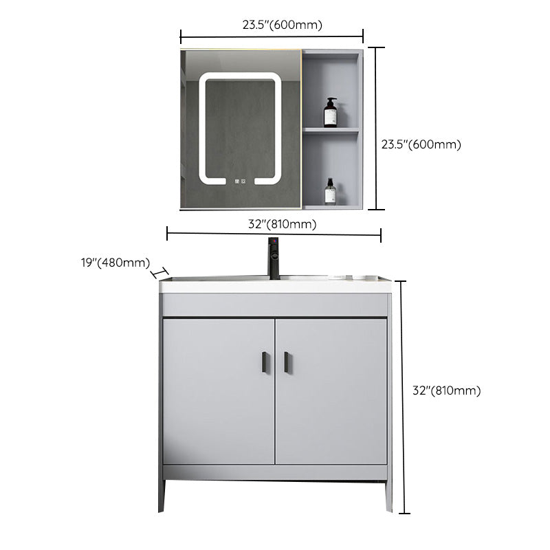 Contemporary Sink Vanity Freestanding Mirror Cabinet Open Console with Sink Set