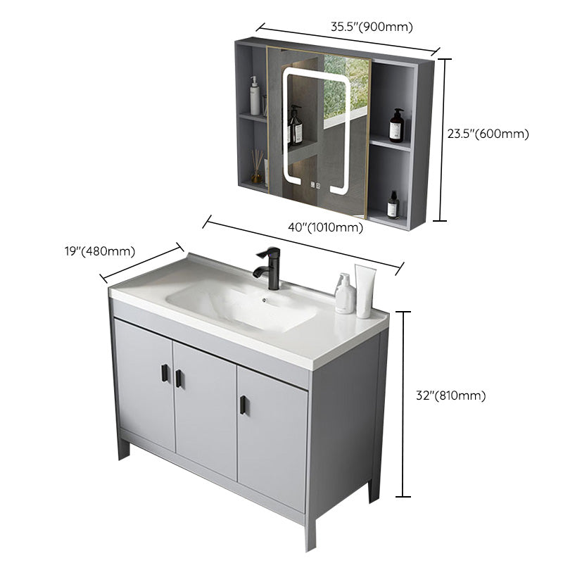 Contemporary Sink Vanity Freestanding Mirror Cabinet Open Console with Sink Set