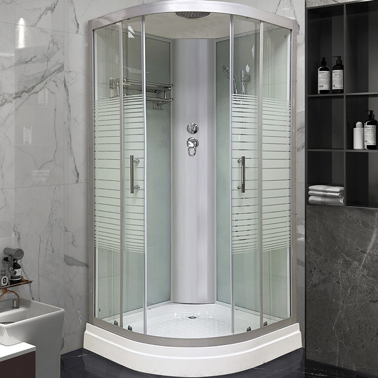 Contemporary Round Shower Stall Striped Framed Shower Stall with Ceiling