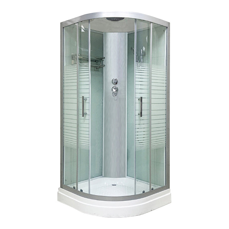 Contemporary Round Shower Stall Striped Framed Shower Stall with Ceiling