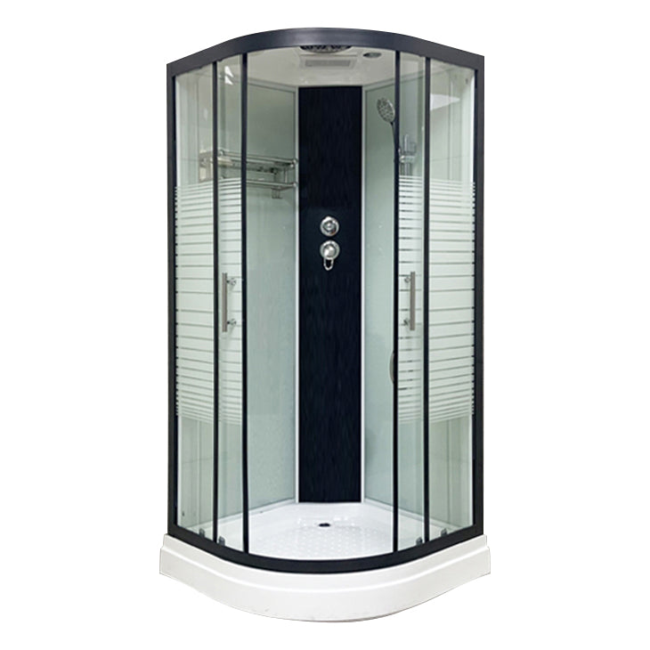 Contemporary Round Shower Stall Striped Framed Shower Stall with Ceiling