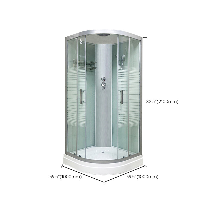 Contemporary Round Shower Stall Striped Framed Shower Stall with Ceiling