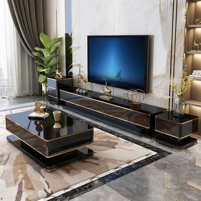 Glam Glass Stand Console Enclosed Storage Media Console with Drawers