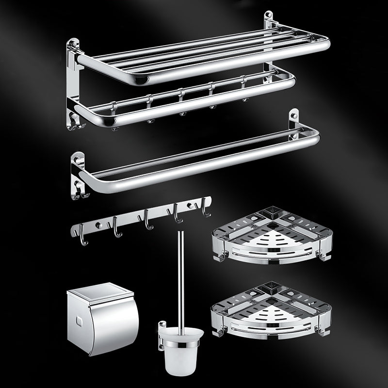 Chrome Modern Bathroom Hardware Set Stainless Steel Robe Hooks/Towel Bar & Bath Shelf