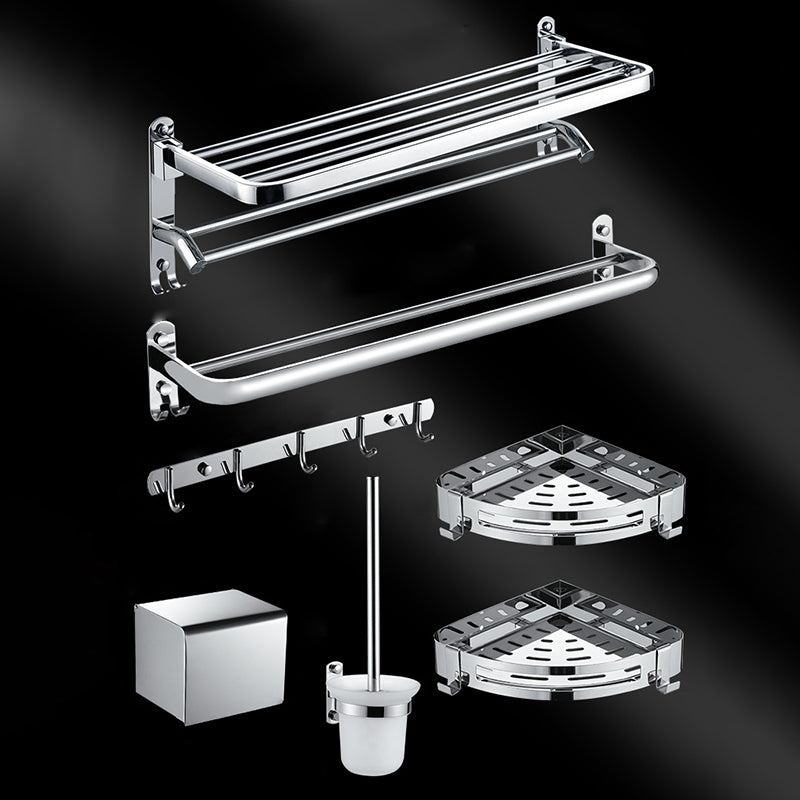 Chrome Modern Bathroom Hardware Set Stainless Steel Robe Hooks/Towel Bar & Bath Shelf