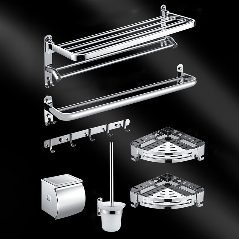 Chrome Modern Bathroom Hardware Set Stainless Steel Robe Hooks/Towel Bar & Bath Shelf