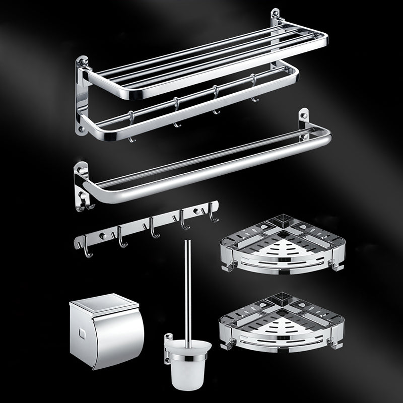 Chrome Modern Bathroom Hardware Set Stainless Steel Robe Hooks/Towel Bar & Bath Shelf