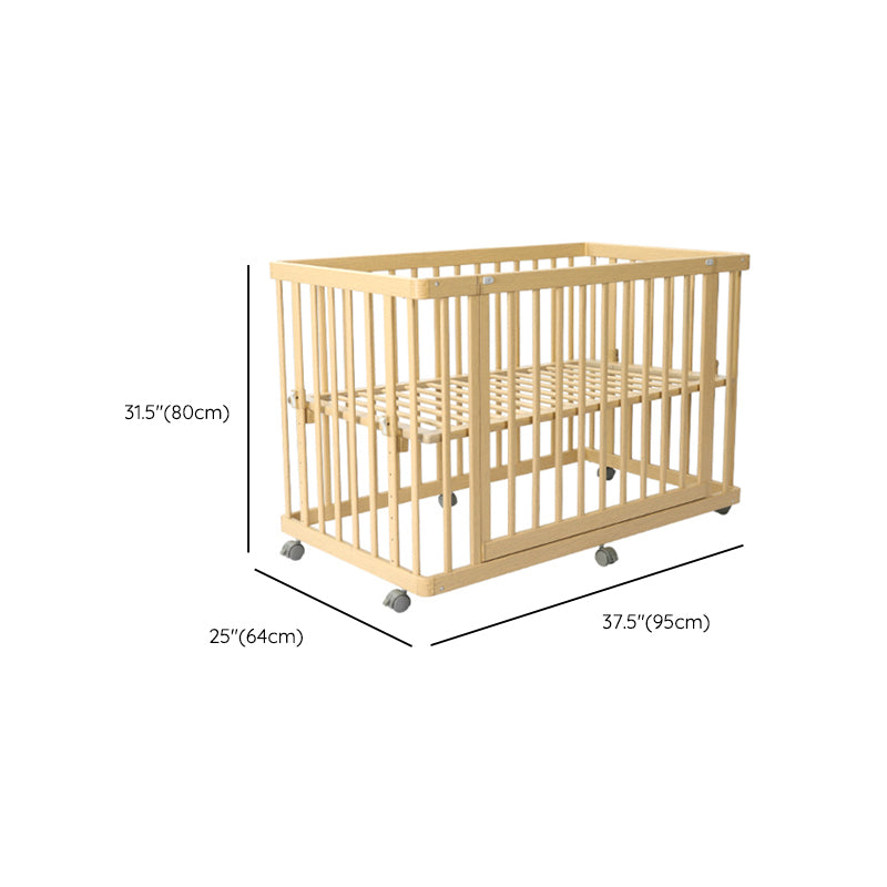 Contemporary 25.19" Wide Wooden Nursery Bed in Natural with Wheels