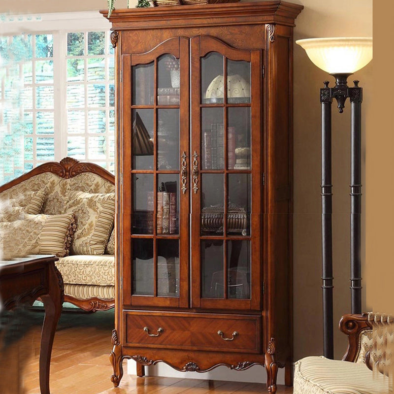 Traditional Birch Display Stand Glass Doors Standard Display Cabinet for Living Room