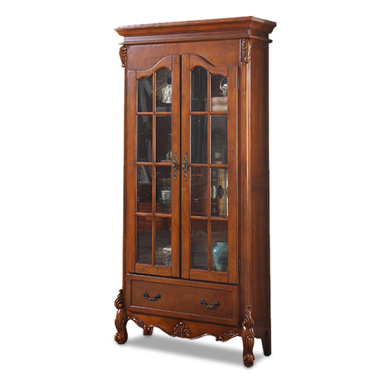 Traditional Birch Display Stand Glass Doors Standard Display Cabinet for Living Room