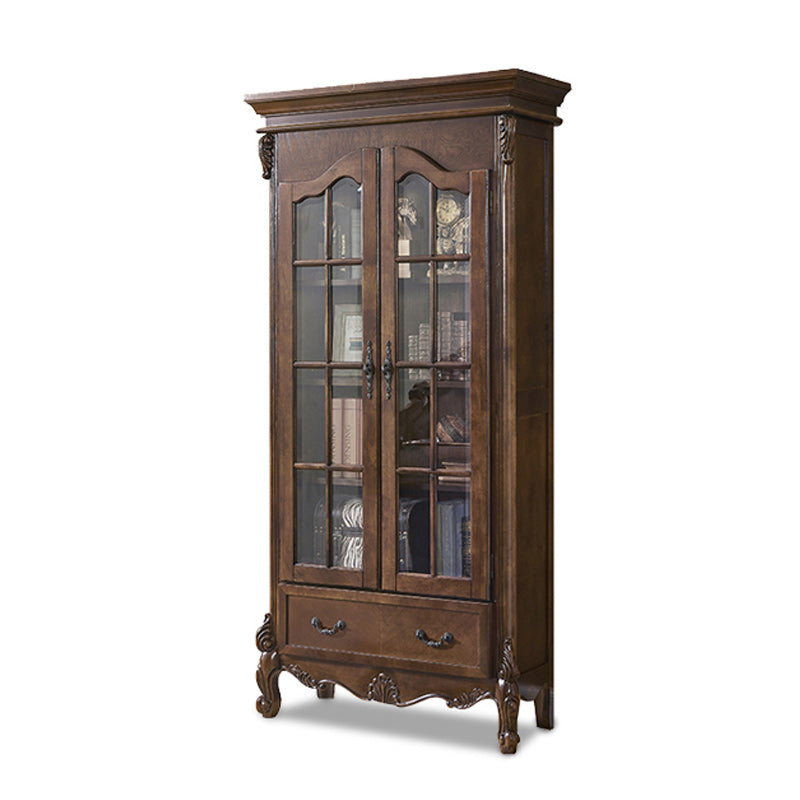 Traditional Birch Display Stand Glass Doors Standard Display Cabinet for Living Room