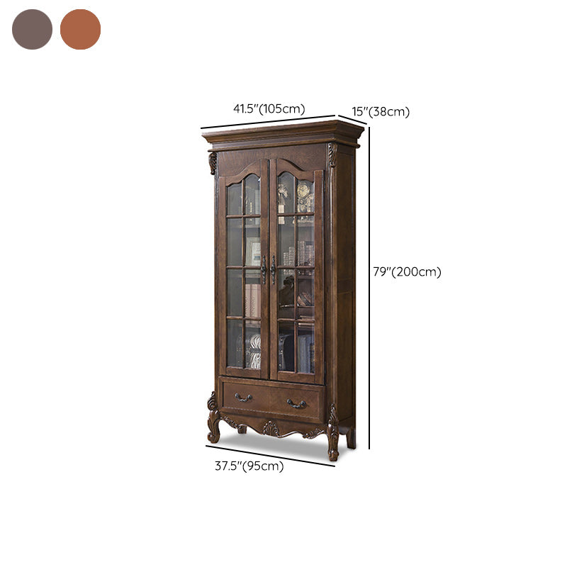 Traditional Birch Display Stand Glass Doors Standard Display Cabinet for Living Room