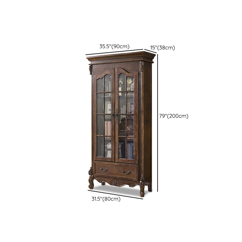 Traditional Birch Display Stand Glass Doors Standard Display Cabinet for Living Room